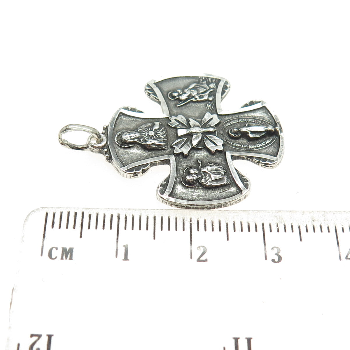 CHAPEL 925 Sterling Silver Antique Art Deco 4-Way Cross Religious Pendant