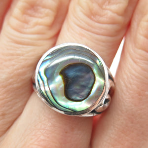 INDIGO 925 Sterling Silver Vintage Real Abalone Shell Spiral Ring Size 7