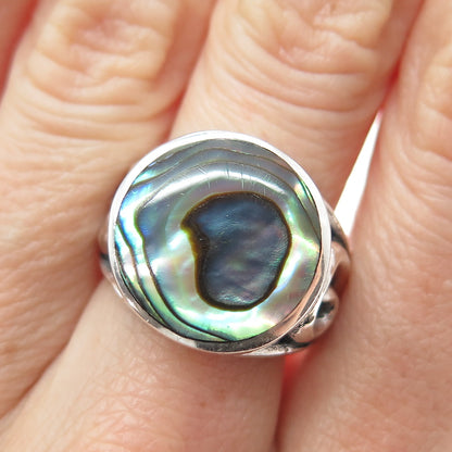 INDIGO 925 Sterling Silver Vintage Real Abalone Shell Spiral Ring Size 7