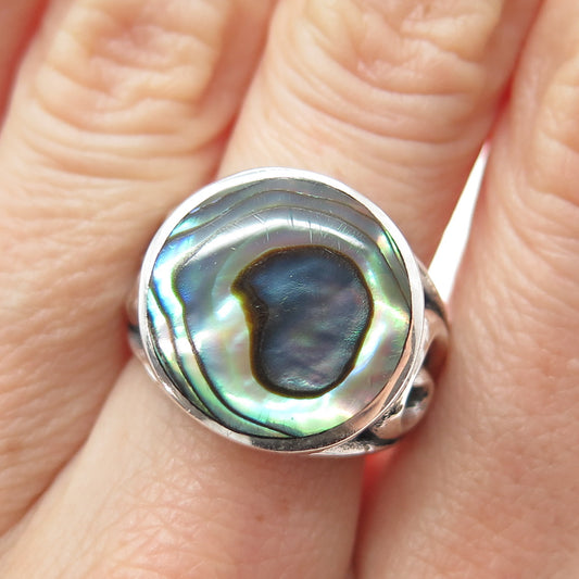 INDIGO 925 Sterling Silver Vintage Real Abalone Shell Spiral Ring Size 7