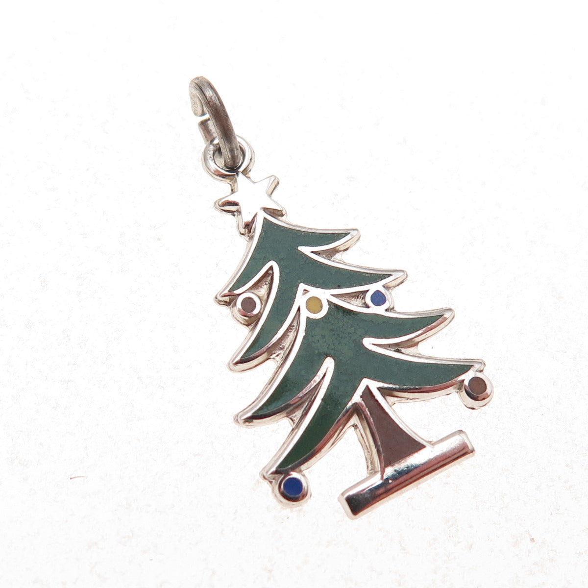 Wells 925 Sterling Silver Vintage Enamel Christmas Tree Charm Pendant