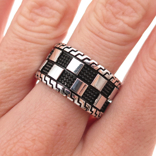 925 Sterling Silver Vintage Checkerboard Chess Band Ring Size 9.5