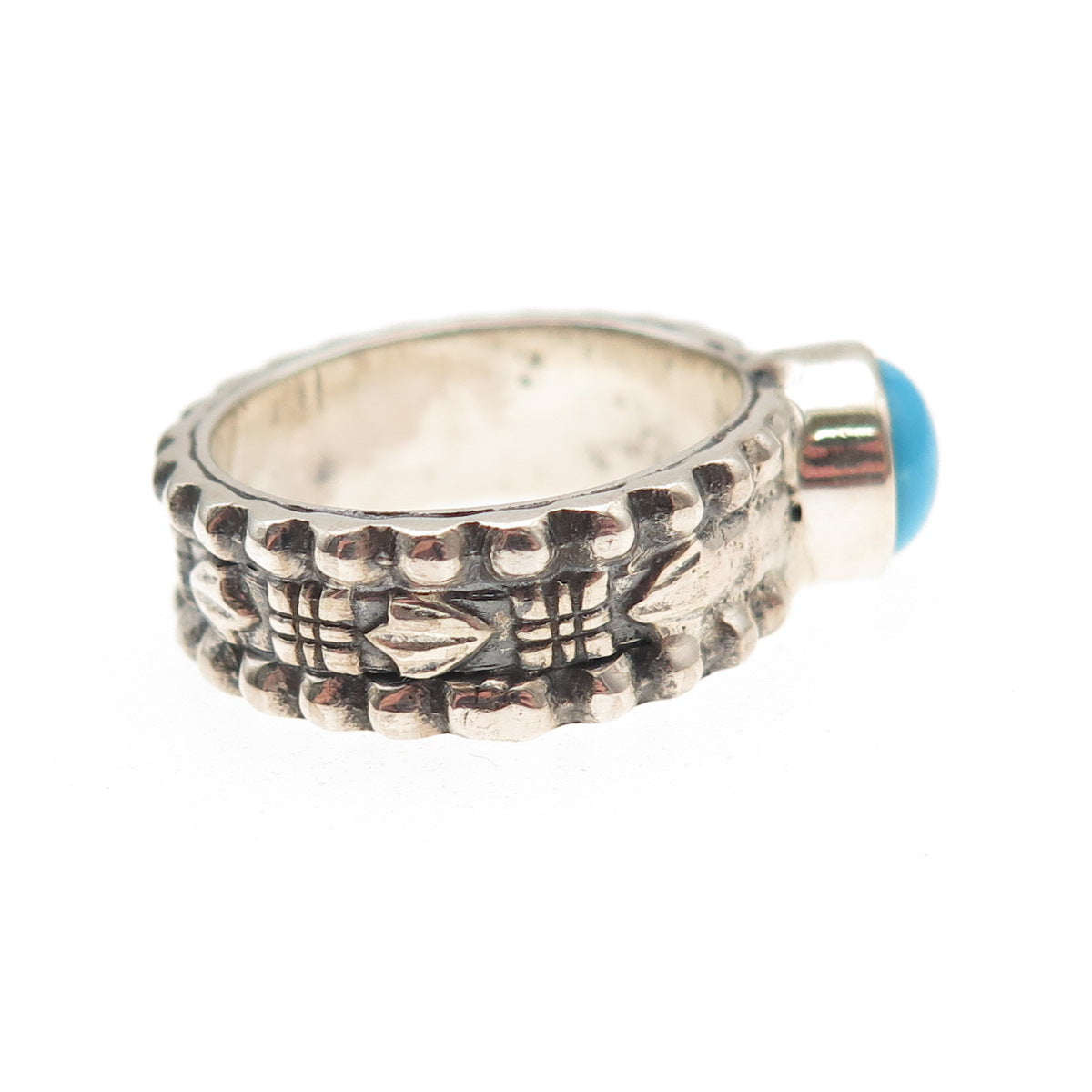 925 Sterling Vintage Real Sleeping Beauty Turquoise Oxidized Ring Size 6.5