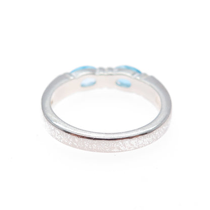 925 Sterling Silver Vintage Real Oval-Cut Blue Topaz Band Ring Size 6.25