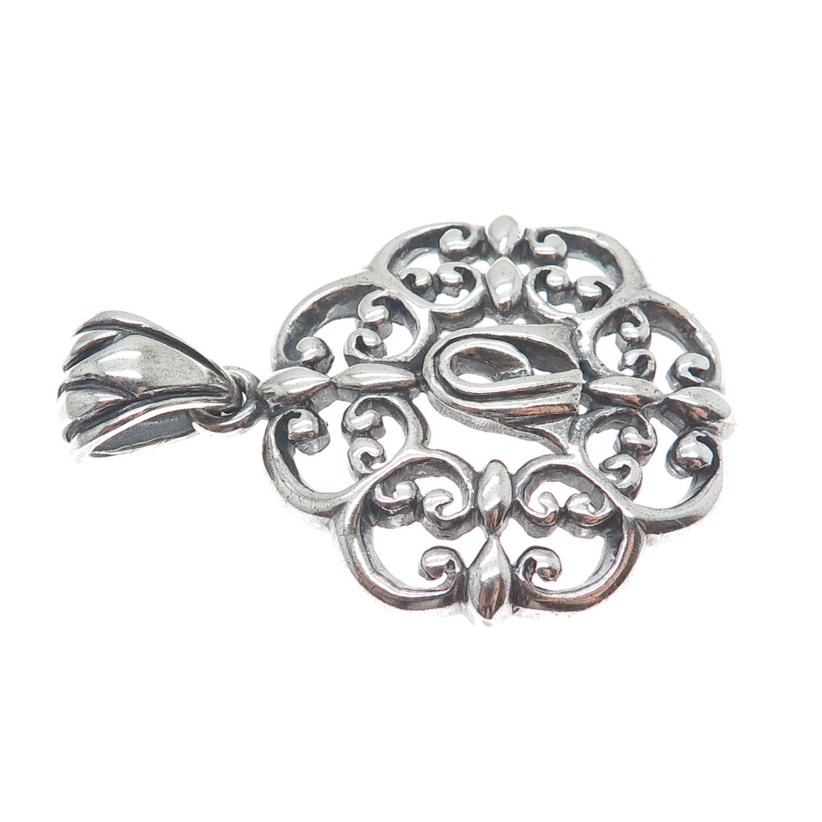 925 Sterling Silver Vintage Ornate Floral Oxidized Pendant