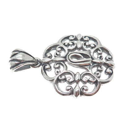 925 Sterling Silver Vintage Ornate Floral Oxidized Pendant