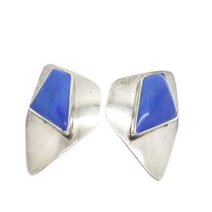 SAM LOVATO Old Pawn 925 Sterling Silver Vintage Lapis Tribal Clip On Earrings