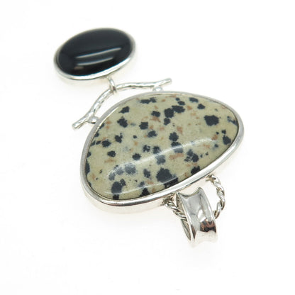 WHITNEY KELLY 925 Sterling Silver Vintage Dendritic Agate Black Onyx Gem Pendant