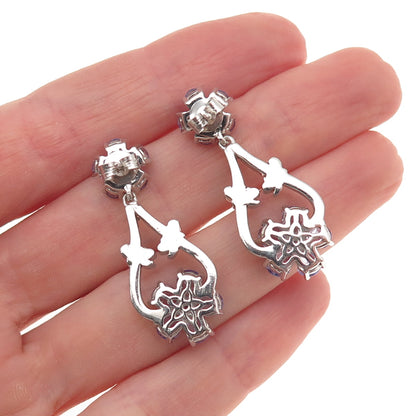Chuck Clemency 925 Sterling Silver Real Tanzanite & White Topaz Dangle Earrings