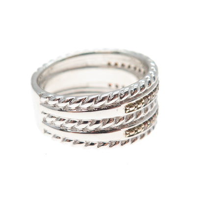 925 Sterling Silver Real Round-Cut Cognac Diamond Multi-Row Ring Size 6.25