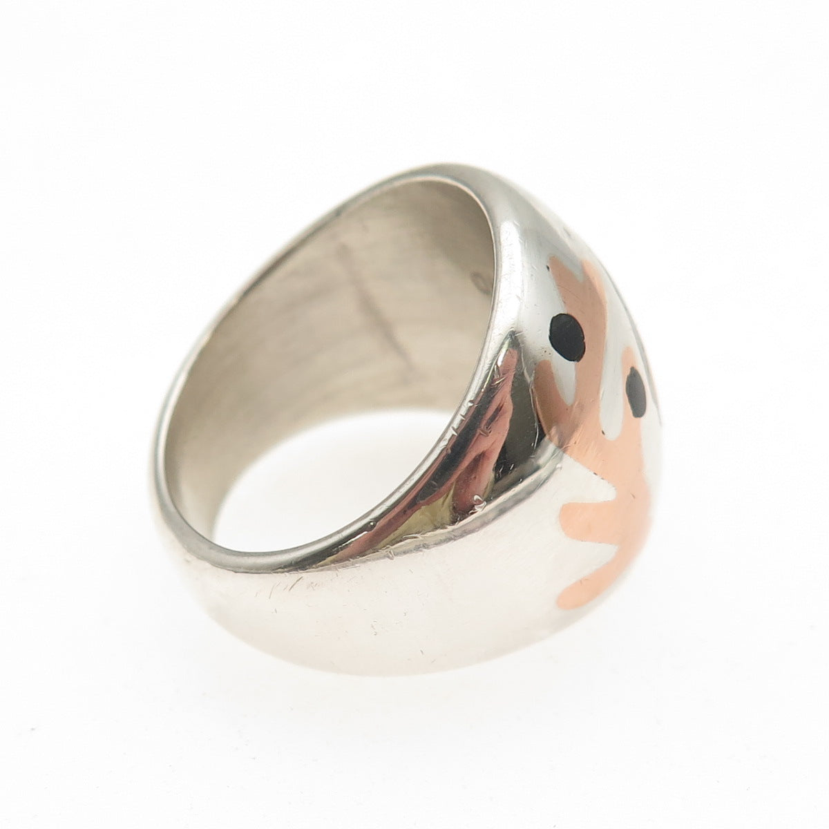Pancho Sterling Silver Vintage Mexico Tiger Eye Onyx & Sunstone Fish Ring Size 8