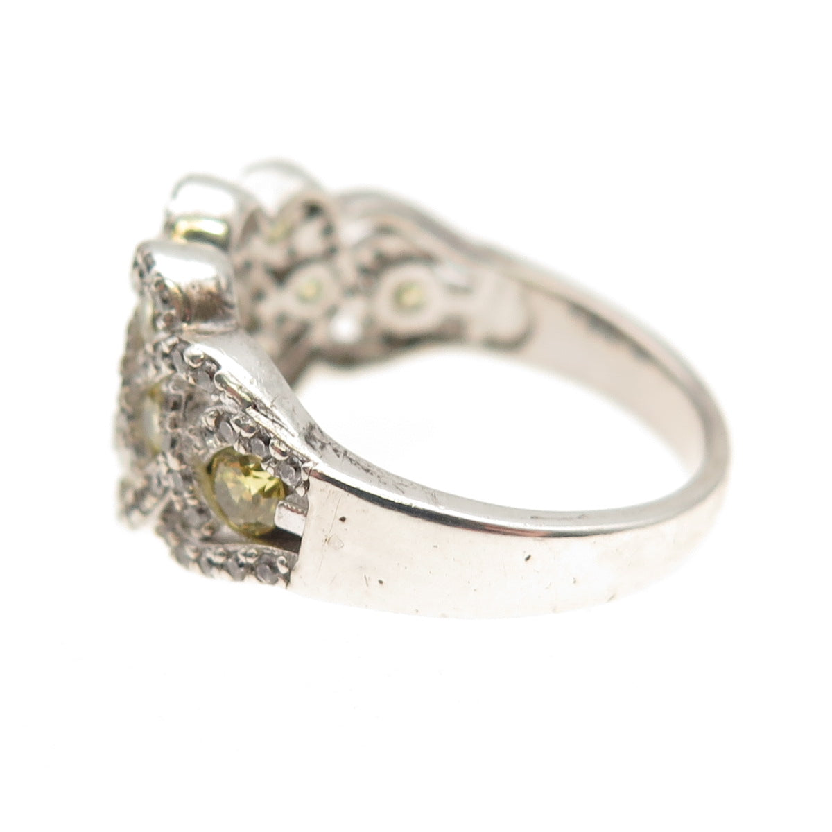925 Sterling Silver Round-Cut Canary & White C Z Woven Ring Size 7