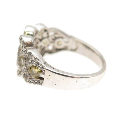 925 Sterling Silver Round-Cut Canary & White C Z Woven Ring Size 7