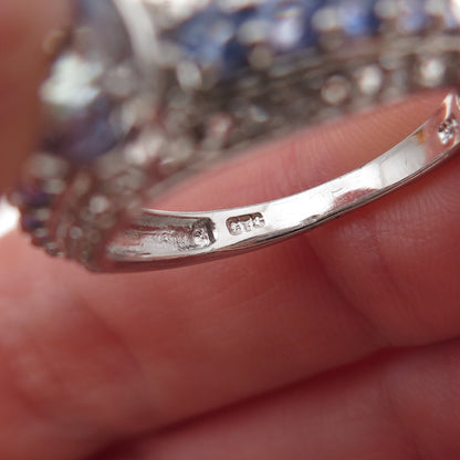 Chuck Clemency 925 Sterling Silver Real Tanzanite & White Topaz Ring Size 8.25