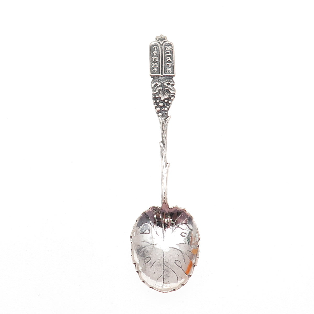 800 Silver Antique Art Deco Torah Ark Oxidized Floral Coffee Spoon