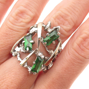 925 Sterling Silver Gold Accent Vintage Real Chrome Diopside Ring Size 8.5