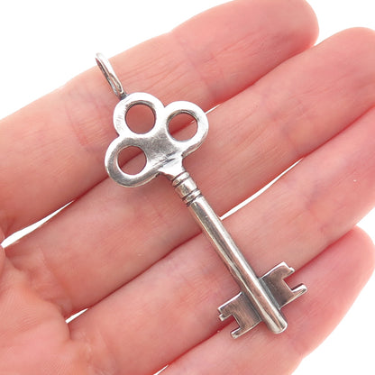 925 Sterling Silver Vintage Club Key Oxidized Charm Pendant