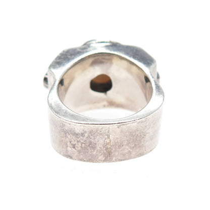 925 Sterling Silver Vintage Real MOP & Peridot Carved Rose Flower Ring Size 7.75