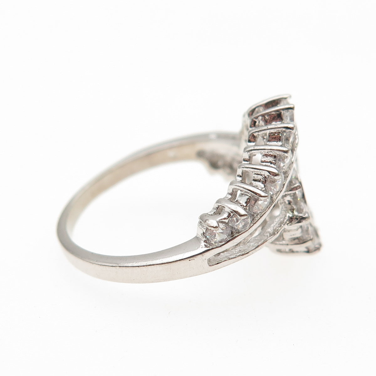 925 Sterling Silver Round-Cut C Z Interlocked Bypass Ring Size 6