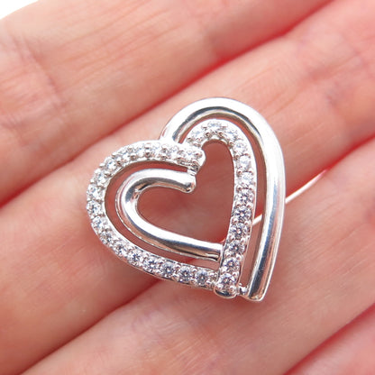 JH YOUNG 925 Sterling Silver Round-Cut C Z Heart Slide Charm Pendant