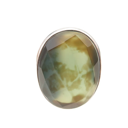 925 Sterling Silver Vintage Real Agate Modernist Statement Ring Size 7.75