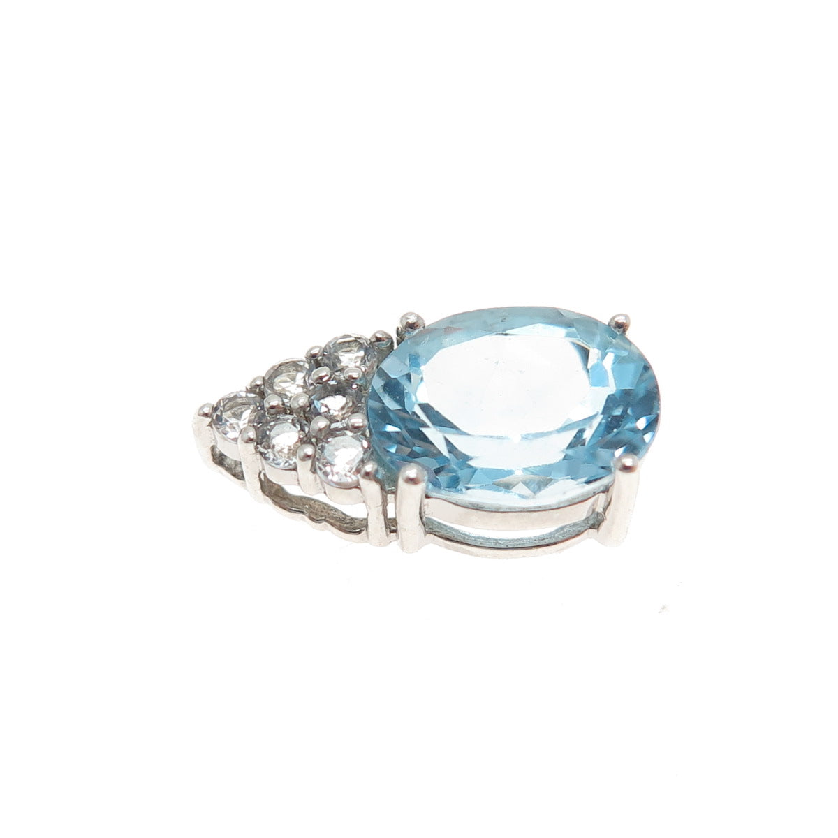 SAI 925 Sterling Silver Real Blue & White Topaz Minimalist Slide Charm Pendant