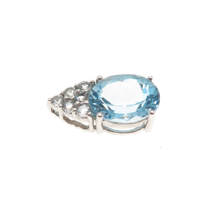SAI 925 Sterling Silver Real Blue & White Topaz Minimalist Slide Charm Pendant