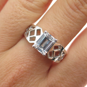 925 Sterling Silver Vintage Emerald-Cut C Z Engagement Ring Size 10.25