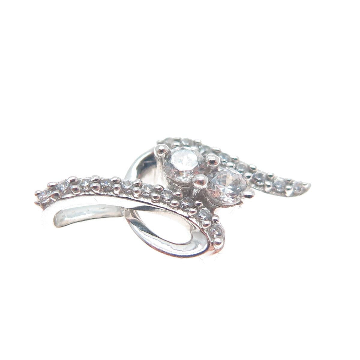 925 Sterling Silver Round-Cut C Z Twisted Minimalist Slide Pendant