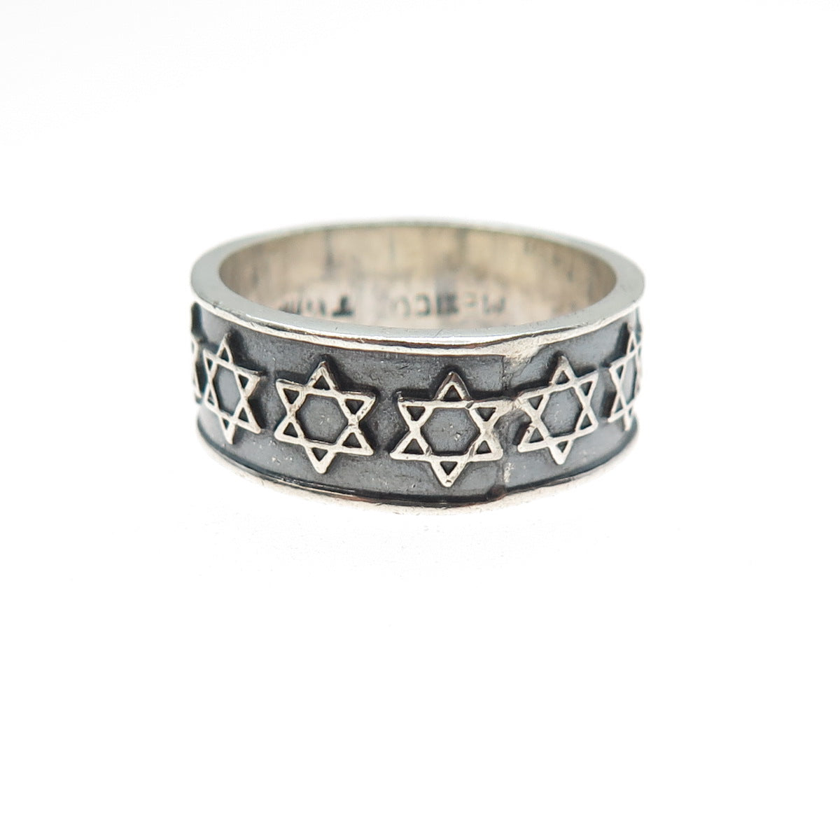 925 Sterling Silver Vintage Mexico Star of David Oxidized Band Ring Size 10