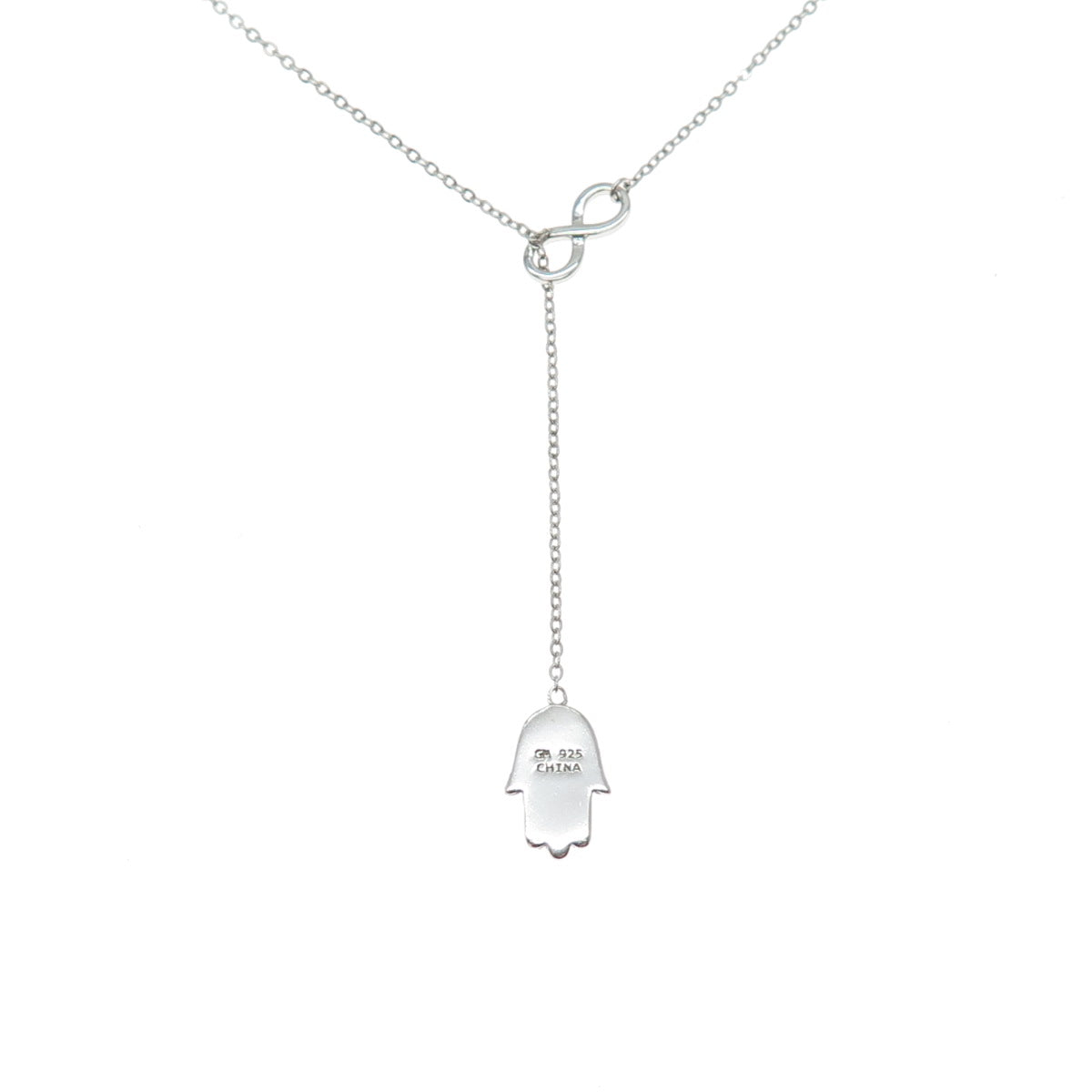 925 Sterling Silver Vintage Hamsa Amulet Lariat Adjustable Chain Necklace 16-20"