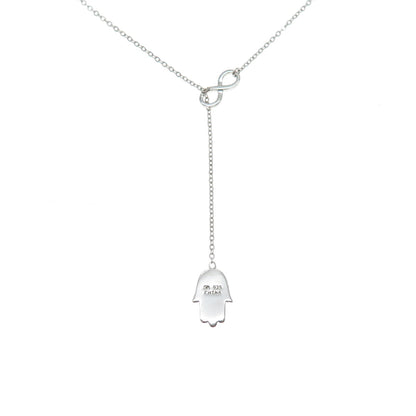 925 Sterling Silver Vintage Hamsa Amulet Lariat Adjustable Chain Necklace 16-20"