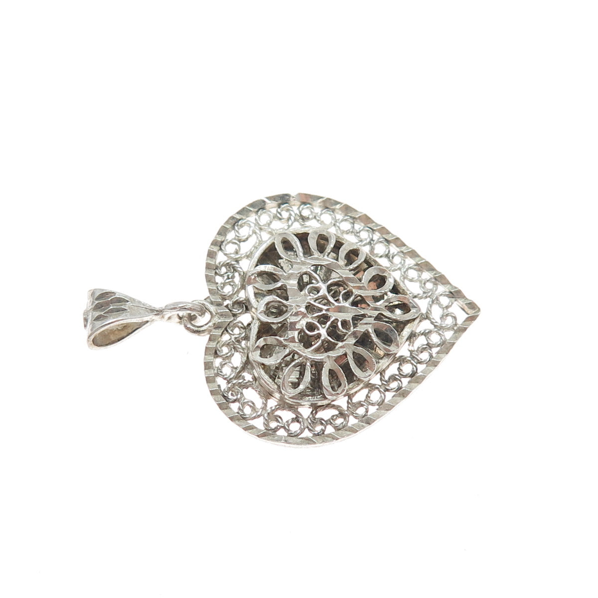 MORNING SUN 925 Sterling Silver Vintage Ornate Heart Charm Pendant