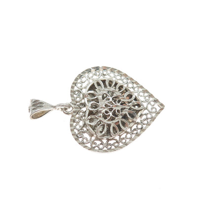 MORNING SUN 925 Sterling Silver Vintage Ornate Heart Charm Pendant