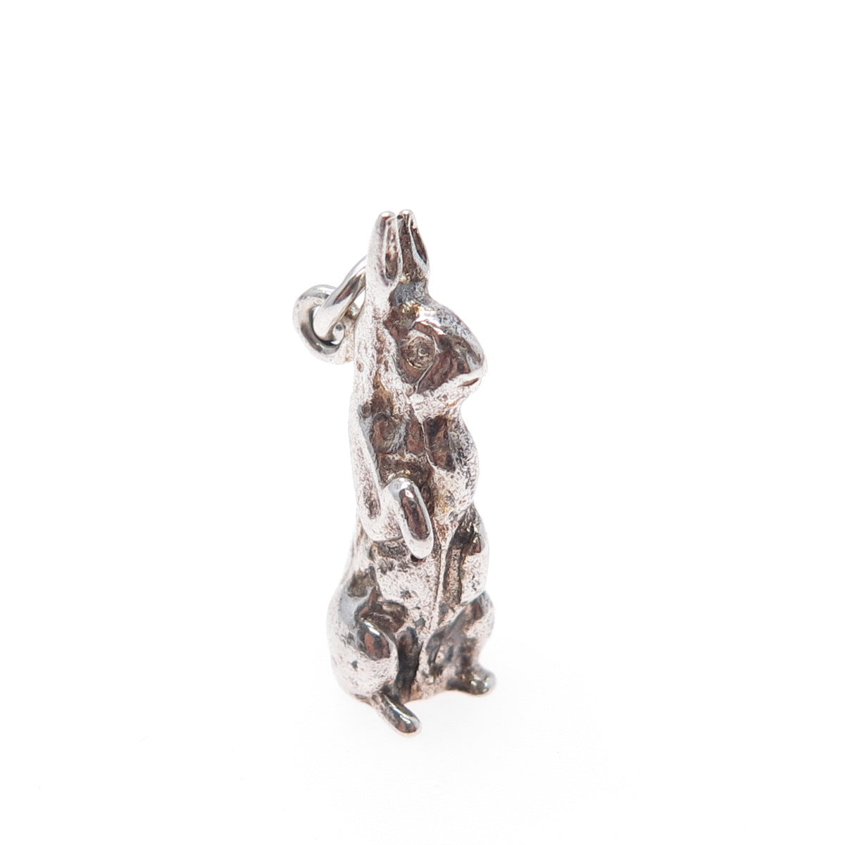 925 Sterling Silver Vintage Easter Bunny Oxidized Minimalist 3D Charm Pendant