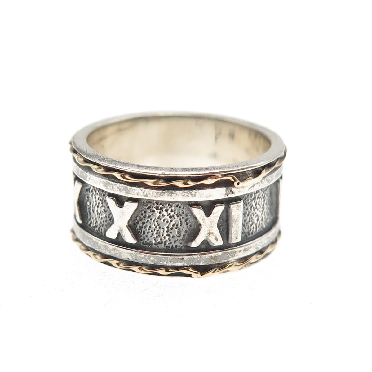 Chateau D’Argent Sterling Silver 18K Gold Vintage Roman Numbers Ring Size 6.25
