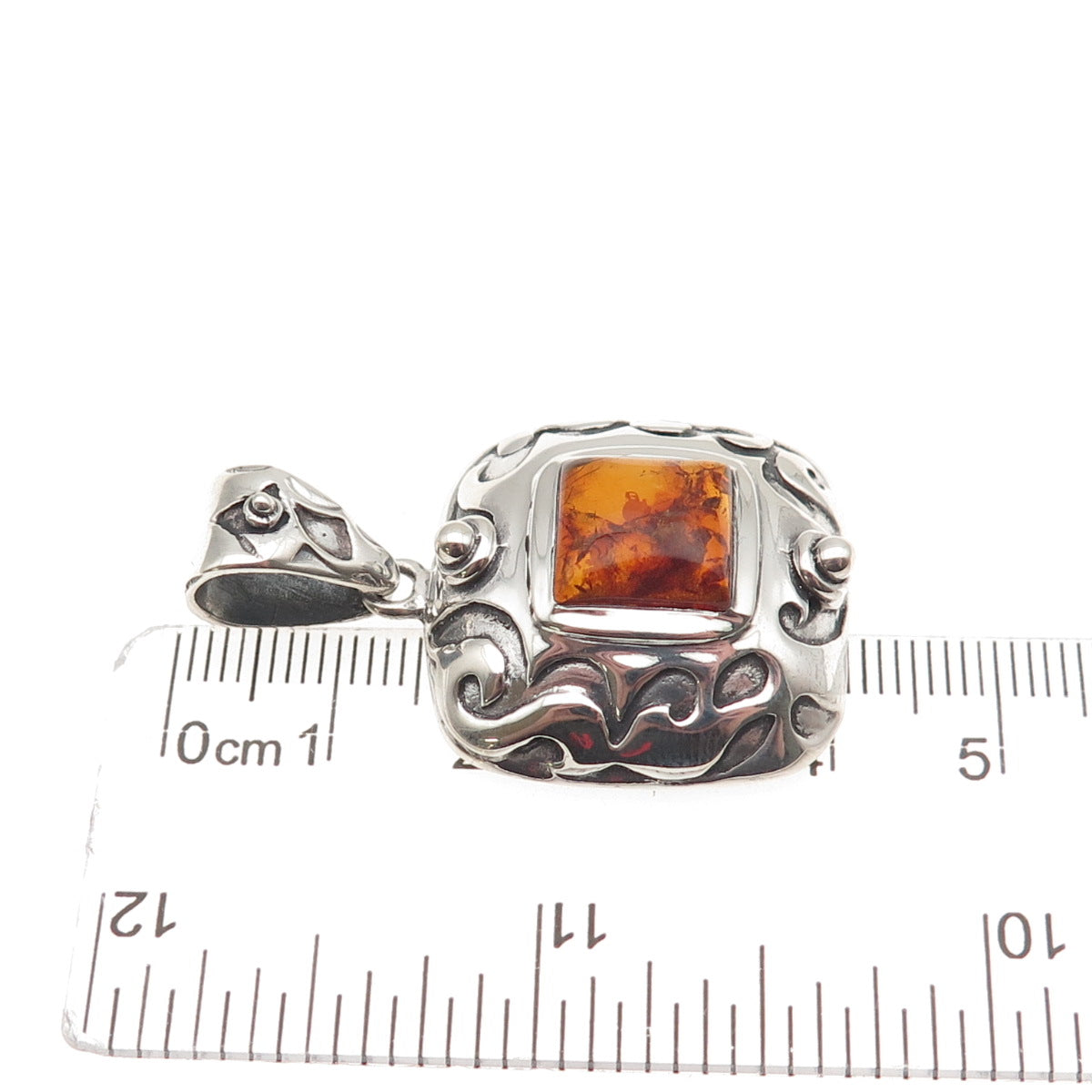 Silpada 925 Sterling Silver Vintage Real Amber Oxidized Charm Pendant