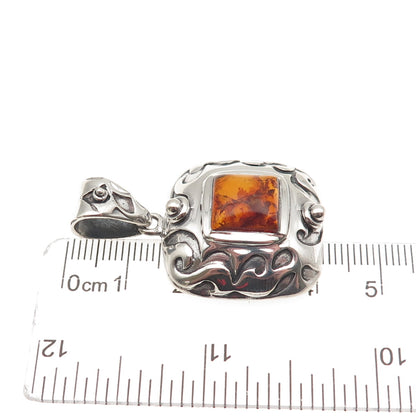 Silpada 925 Sterling Silver Vintage Real Amber Oxidized Charm Pendant
