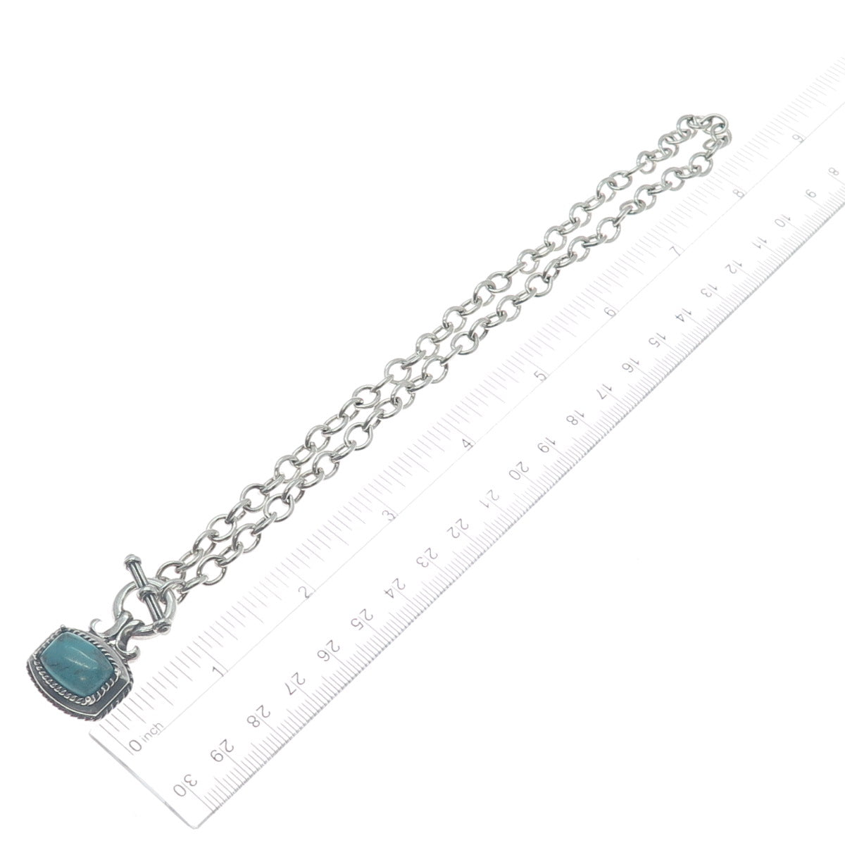 ROSS SIMONS 925 Sterling Vintage Real Tyrone Turquoise Rolo Chain Necklace 16"