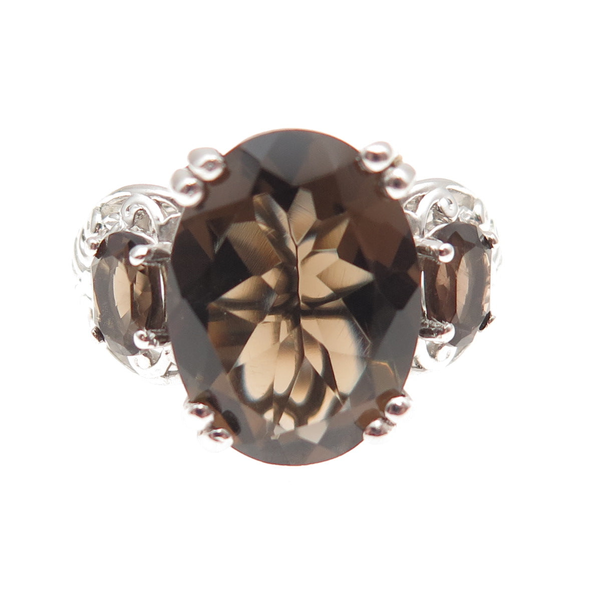 D'Joy 925 Sterling Silver Real Oval-Cut Smoky Quartz Ring Size 6