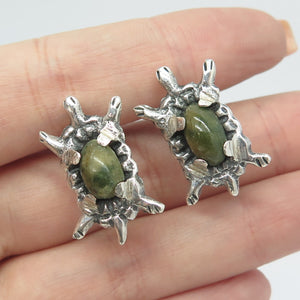 925 Sterling Silver Vintage Mexico Real Rhyolite Turtle Screw Back Earrings