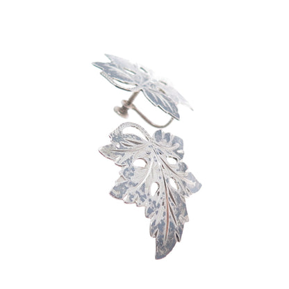 925 Sterling Silver Antique Art Deco Grape Leaf Oxidized Screw Back Earrings