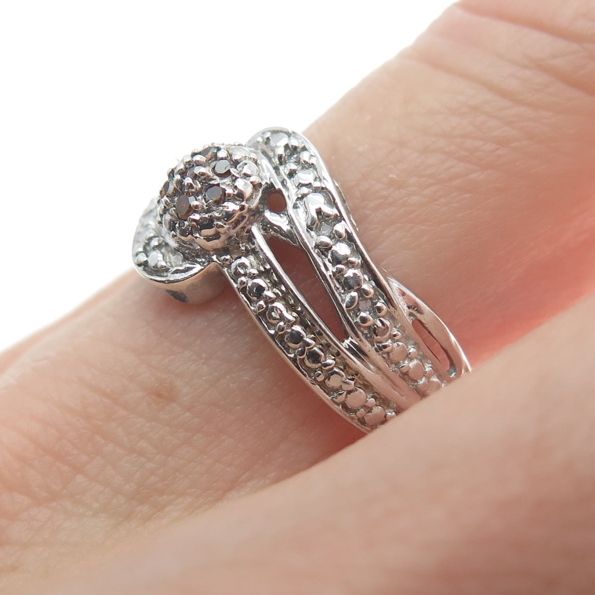 CHUCK CLEMENCY 925 Sterling Silver Real Round-Cut Diamond Ring Size 8.25