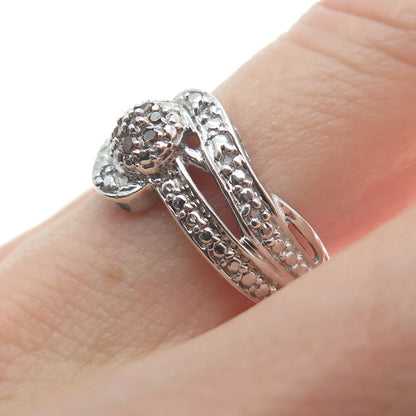 CHUCK CLEMENCY 925 Sterling Silver Real Round-Cut Diamond Ring Size 8.25