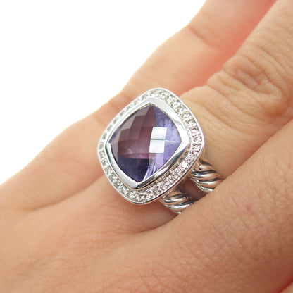 DAVID YURMAN 925 Sterling Silver Vintage Real Diamond & Amethyst Ring Size 6.5