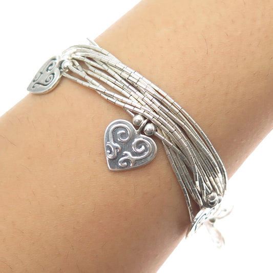 SHUBE 925 Sterling Silver Vintage Heart Multi-Strand Liquid Chain Bracelet 6.75"