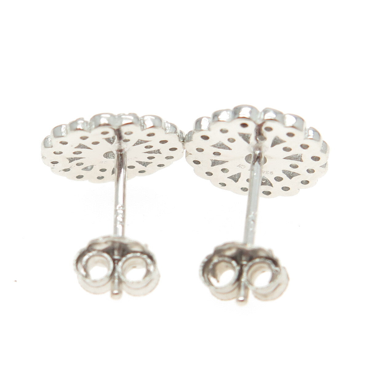 925 Sterling Silver Round-Cut Shaped C Z Snowflake Stud Earrings