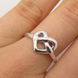 925 Sterling Silver Vintage Heart Knot Ring Size 8