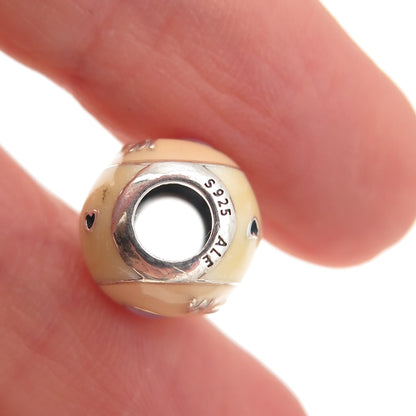 Pandora 925 Sterling Silver Enamel Love Mom Slide Bead Charm