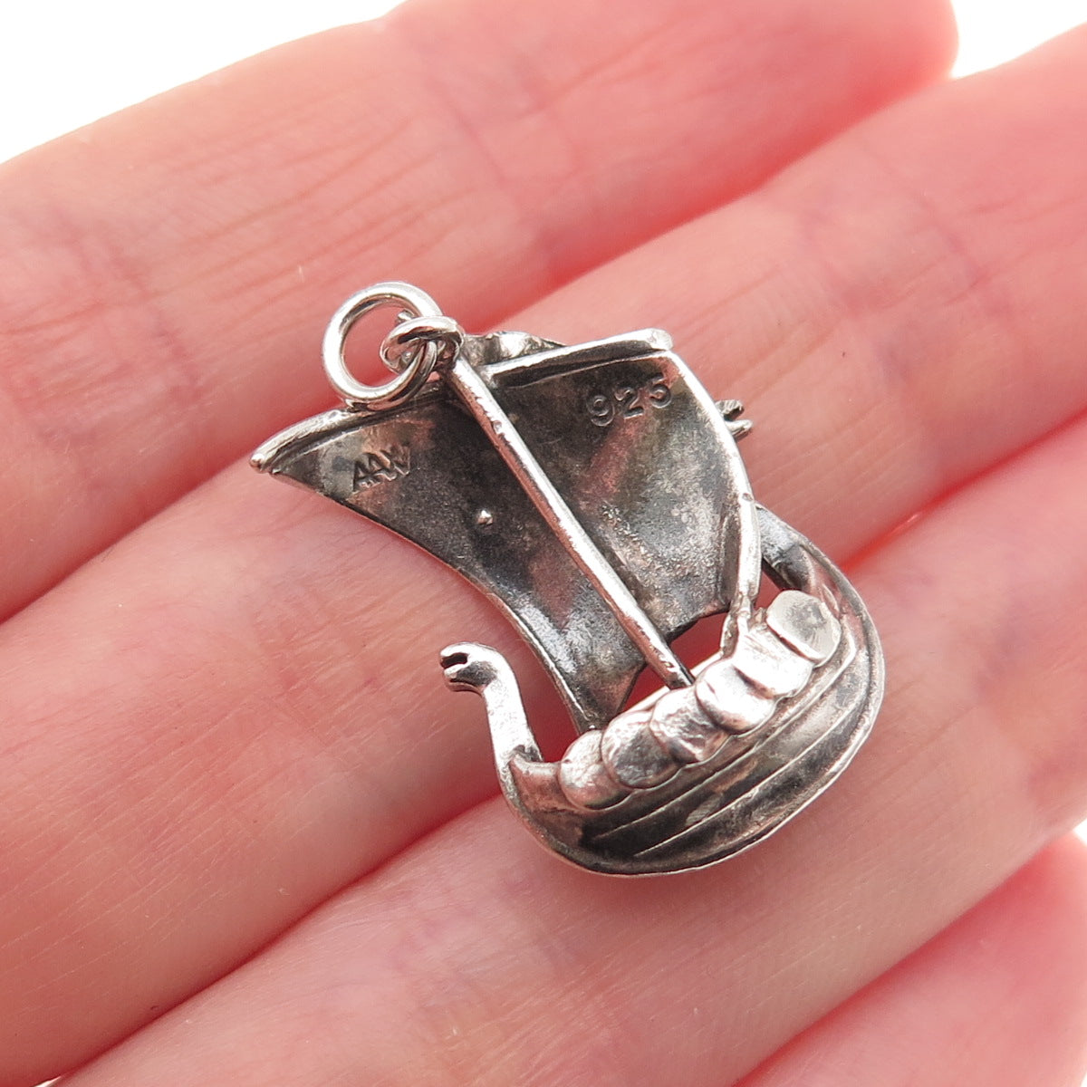 AAW Aage Wiemar 925 Sterling Silver Vintage Denmark Viking Ship Charm Pendant
